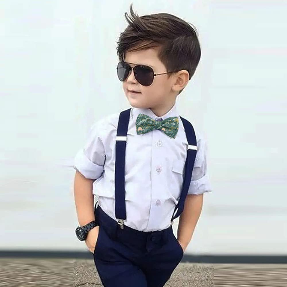 KAWAMOUSE Adjustable Pre-tied bow tie for toddler Boys (Dinosaurs Pattern) Elegant Cute Bowties for Dogs Cats Pets
