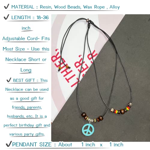 Double Layers Peace Symbol Sign Pendant Rasta Hippie Hemp Hawaiian Adjustable Cord - Fits Most Sizes -Peace Symbol Necklace (Turquoise-001) #TOP4