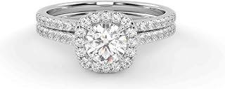 AFFY IGI Certified Halo Solitaire Bridal Ring Set, 1.10 Cttw Lab Grown Diamond Engagement Wedding Rings for Women In 14K Or 18K Solid Gold F-G, VS-SI Quality