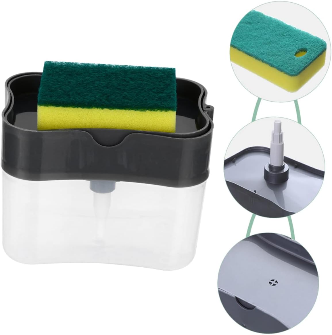 2 Set Kitchen Sink Soap Dispenser with Sponges, Black ABS image 3