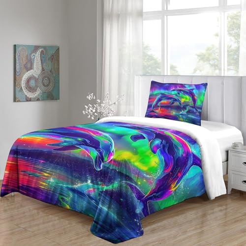 Housse de couette dauphin 3D 135x200 pour lit enfant avec parure de lit cascade - 4