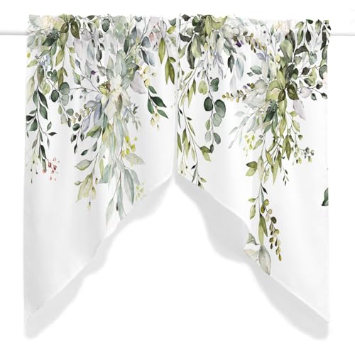 EOVDSFW Sage Green Eucalyptus Kitchen Swag Curtains, 2 Panels, 28x36 Inch