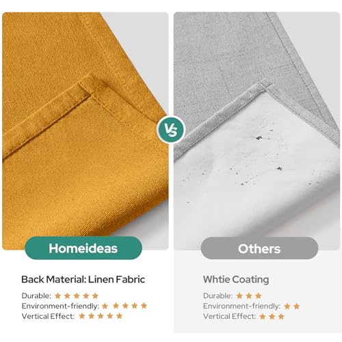 Image of HOMEIDEAS 100% Blackout Mustard Yellow Linen Curtains 52W x 84L 2 Panels