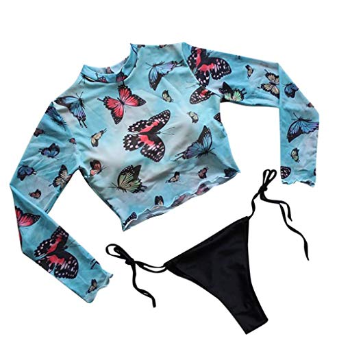 Traje de baño de manga larga con estampado floral retro y protección para surf de mujer