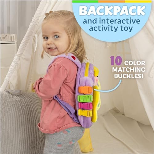 Buckle Toy - Blossom Butterfly Activity Backpack - Educational Learning Toy - Must Have for Long Car Trips - Zippered Pouch for Storage - Great Gift for Toddlers, Girls and Kids 2 511HepT0RNL. AC