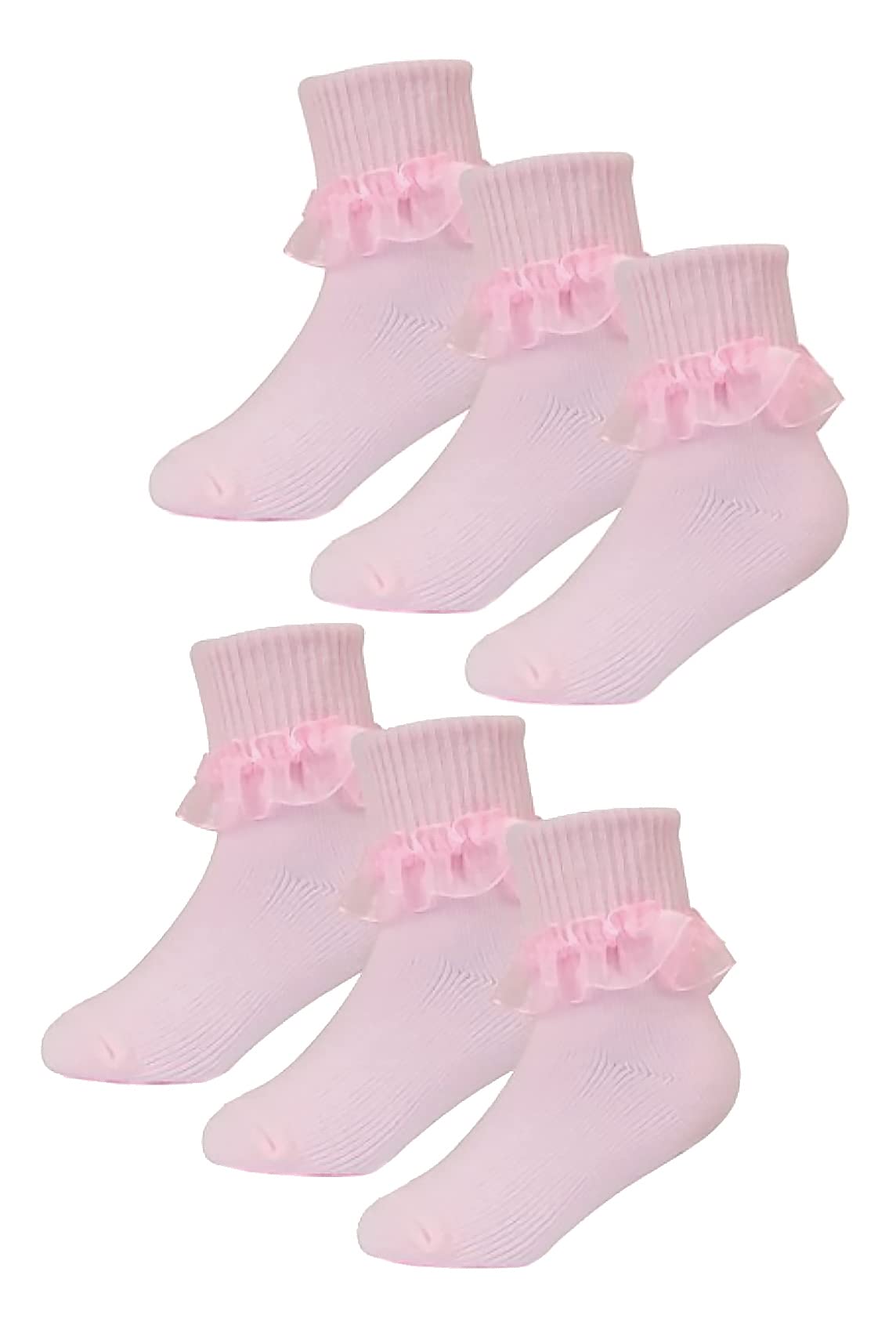 Sock Snob Women's Pink 6 Pack Baby Girl Frilly Lace Socks | | Cotton Fancy Socks For Toddler (0-6 Months, )