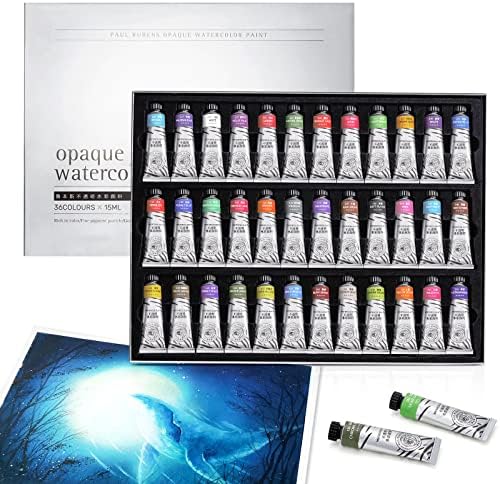Paul Rubens Artist Opaque Watercolor Paint Set, Gouache Set of 36 Assorted Colors, 15ml Tubes, Gouache Paint for Canvas Watercolor Paper, Art Supplies for Beginners, Artists