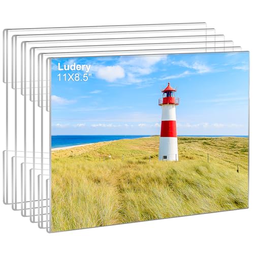 Ludery 8.5x11 Acrylic Picture Frames Set of 6, Clear Photo Frame for Wall with Tape, Clear Picture Photo Frames 8.5x11 for Home, School, Office - Horizontal
