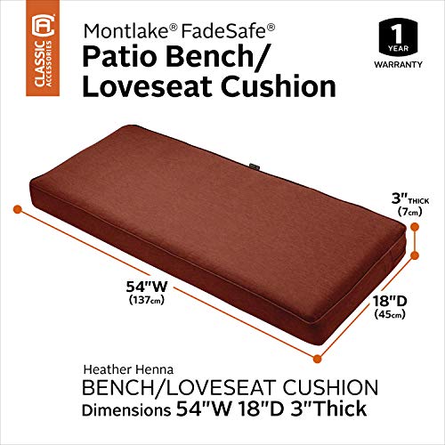 Classic Accessories Montlake Fadesafe Water-Resistant 54 X 18 X 3 Inch Outdoor Bench/Settee Cushion, Patio Furniture Swing Cushion, Heather Henna Red, Patio Loveseat Cushion #TOP1