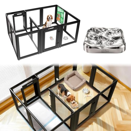 Image of FXW AuraSpace Acrylic Dog Playpen System with Lick Mat, 35 inch H, 12 Panels