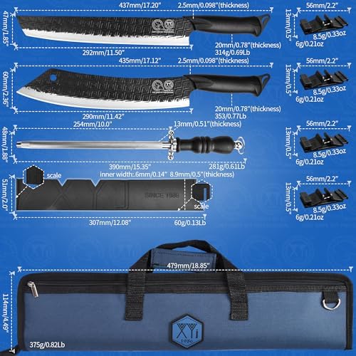 XYJ Portable Chef Knife Set Professional,Since 1986,Culinary Cooking Knife,Camping Slicing Vegetable Knives with Cover,Bag,Sharpening Stick,Full Tang for Mom Dad
