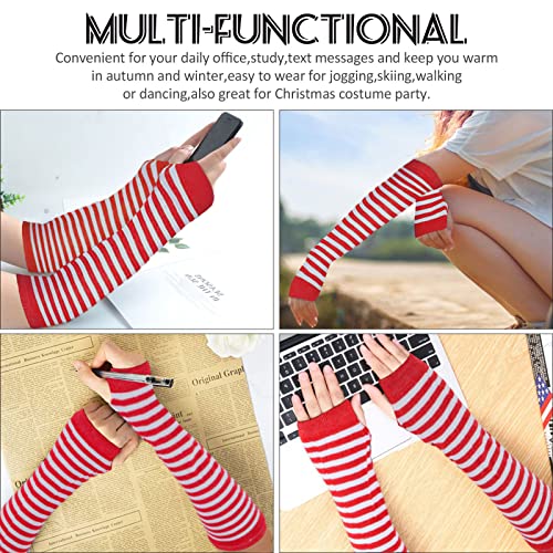Ibeauti 8 Pcs Womens Striped Knee High Socks Stockings Y2K Goth Knitted Long Arm Warmer Fingerless Gloves Set3