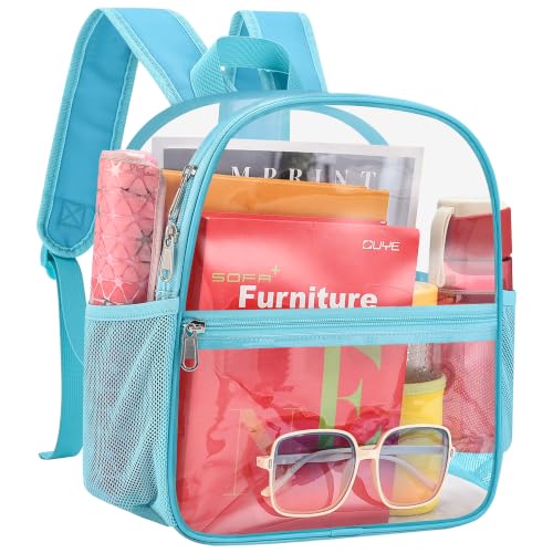 Image of Busiuw Clear Backpack for Stadium Events 12x12x6 Mini Small Sports Fan Backpacks with Front Pocket for Concert Sport Events Work Travel(Aqua)