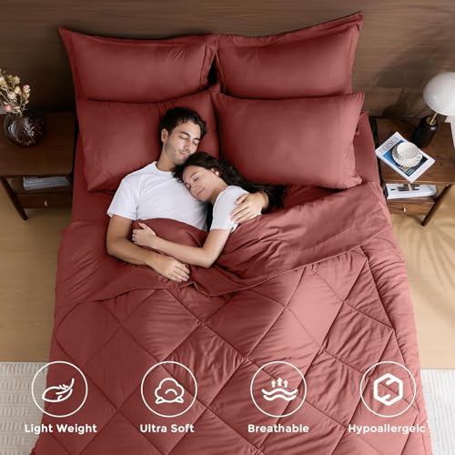 HEVUMYI Terracotta Twin-XL Comforter Set - 5-Piece All Season Bed in a Bag Twin-XL, Ultra Soft Bedding Set with Comforter, Flat Sheet, Fitted Sheet, Pillowcases, Pillow Shams