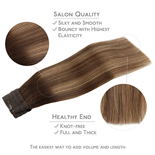 Image of WENNALIFE Wire Hair Extensions Real Human Hair 20 inch 110g Balayage Chocolate Brown to Caramel Blonde Remy Wire Hair Extensions Invisible Fish Line Real