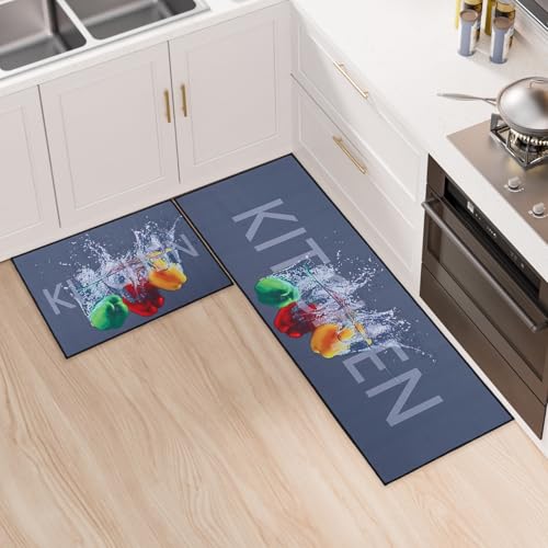 LY4U Juego de 2 Alfombrillas para Suelo   Alfombras de Cocina Lavables para el Hogar, Alfombra para Pasillo, Comedor, Entrada, Mascotas