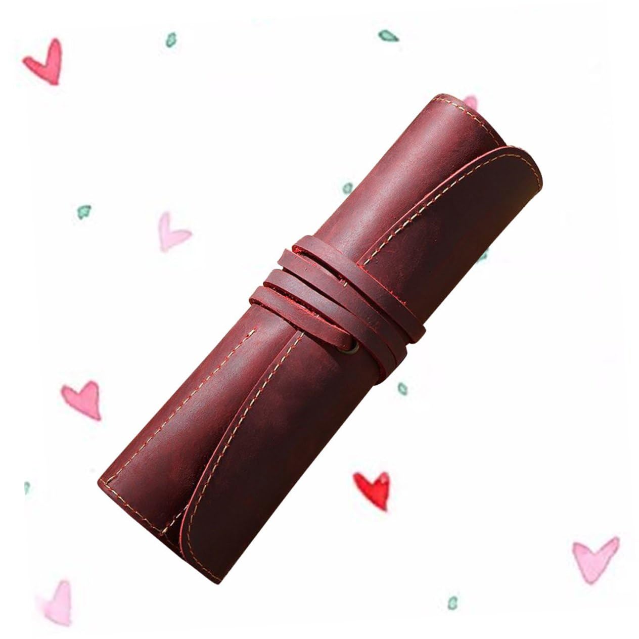 Lurrose 3piezas Estuche De Cuero Retro para Bolígrafo y Lápiz Bolsa De Piel Hecha Mano Organizador De Escritorio Color Vino para Oficina y Estudio