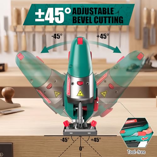 HYCHIKA 6.7A 800W Corded Jig Saw, Jigsaw Tool Power Jig Saws,6‑Speed Up to 3000 SPM, 4 Orbital Settings, Laser Guide, ±45° Bevel Cutting, Tool‑Free Blade Change, 6 Blades for Wood Metal Plastic - image 3