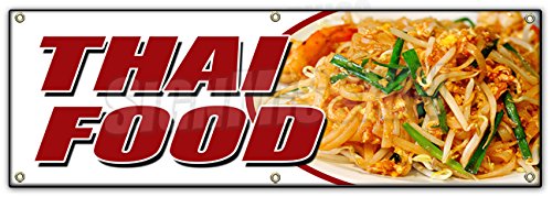 72" Thai Food Banner Sign pad Thai Sushi satay Curry Spring Rolls tofu take