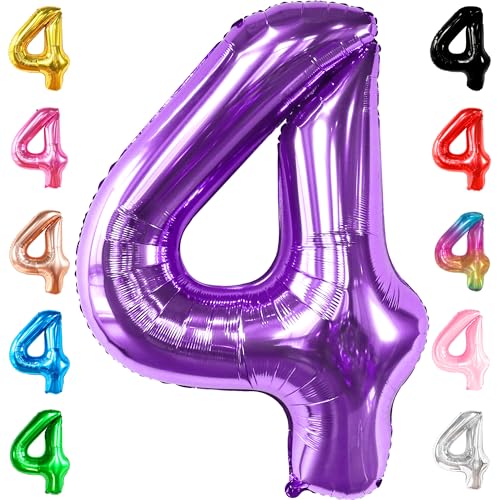 Image of KatchOn Giant Purple 4 Balloon Number - 40 Inch Birthday Decorations