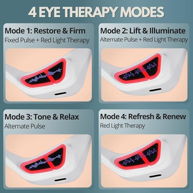 Under-Eye Red Light Therapy Device with Microcurren, 3D Contour Eye Massager for Dark Circles, Eye Bags & Wrinkles, Rechargeable Under Eye Treatment Device for Puffiness and Fine Lines