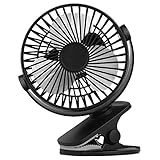 Vaincre 360° Rechargeable USB Clip On Mini Desk Fan, Black Portable Table-Top Fan Fully Adjustable Head, Three Quiet Speeds, Ideal for Office, Hone, Travel and More