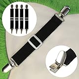 Sshining Adjustable Bed Sheet Fasteners Suspenders Strong Elastic Bed Sheet Cover Holder Clip Grippers (Set of 4, Black)