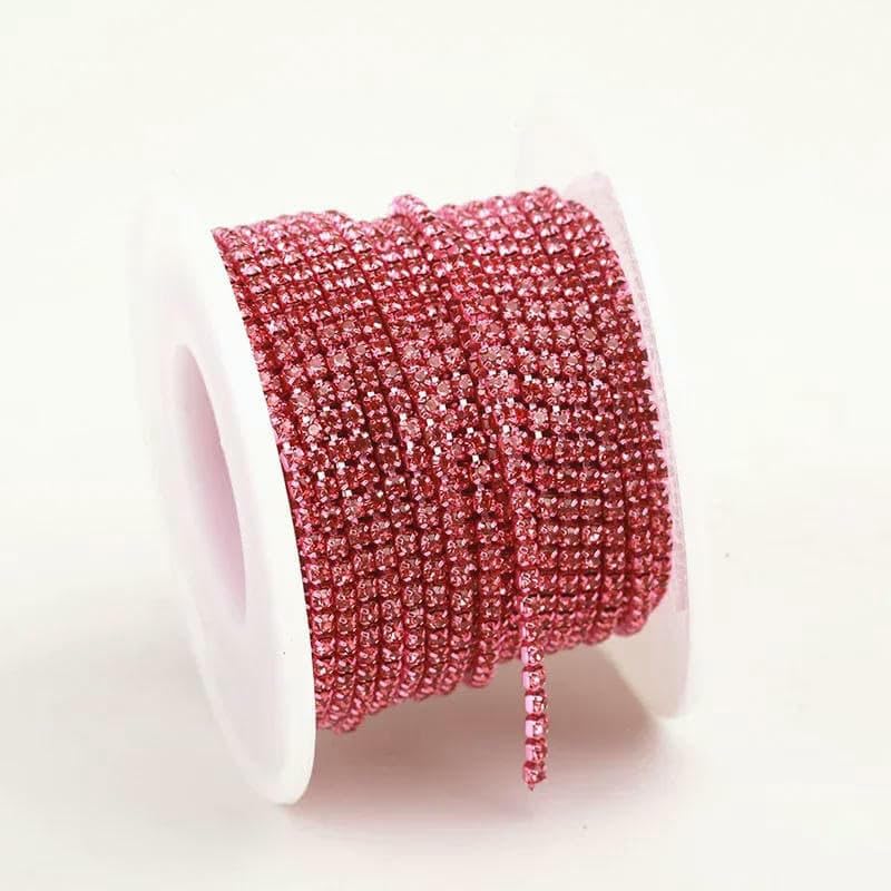 SS6-SS12 Ausgefallene Strasskette, Kleidung, bunte Klaue mit dichtem Glas-Strass-Becherkettenbesatz für DIY-Zubehör, Helllila, SS12 (3,0 mm), 9,1 m