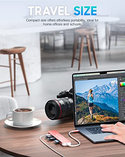 Image of Hiearcool USB C Hub,USB-C Dongle,7IN1 USBC to HDMI Multple Adapter Compatible for MacBook Dell Lenovo Asus Thunderbolt 3 Thunderbolt 4 Type C Docking Station (HDMI USB3.0 TF /SD PD)-Rose Gold