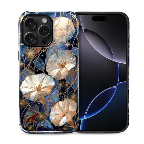 NONMY for iPhone 16 Pro Max Case,Hybrid 2 Layer Hard Shell Silicone Protective Case - Stained Glass Morning Glory - Scratch Resistant Shockproof Cover