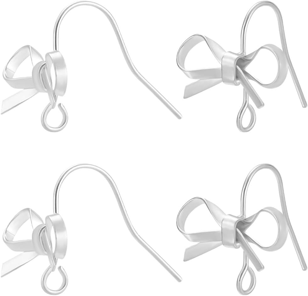 Beebeecraft 1 Box 20Pcs Bow Earring Hooks Platinum Plated Bowknot Bowtie Ear Wire Hooks with Storage Box for DIY Earring Making