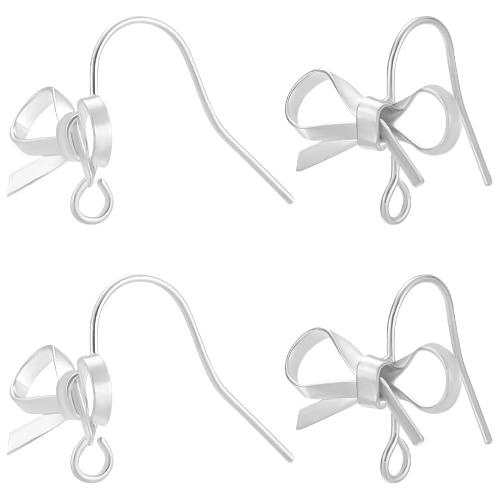 Beebeecraft 1 Box 20Pcs Bow Earring Hooks Platinum Plated Bowknot Bowtie Ear Wire Hooks with Storage Box for Diy Earring Making