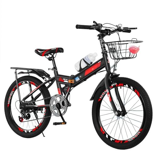 Bicicleta plegable urbana de 7 velocidades con diseño compacto en negro y rojo