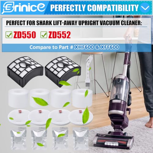 Image of ZD550 ZD552 Filter replacement Compatible with Shark Lift-Away with PowerFins HairPro ZD550 ZD552 Upright Vacuum, 2 Filters, 4 Foam Filters, 4 Odor neutralizer 1 Cleaning Brush