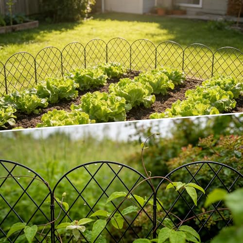 Thealyn Dekorativer Gartenzaun aus Metall, 61cm H x 33cm B 10 P, Steckzaun ohne Graben, Mobiler Zaun für Hunde, Camping & Teich, 10 Paneele (3,3 m Gesamtlänge)