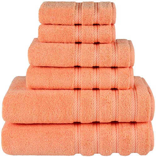 American Soft Linen 6-Piece 100% Turkish Genuine Cotton Premium & Luxury Towel Set for Bathroom & Kitchen, 2 Bath Towels, 2 Hand Towels & 2 Washcloths [Worth $72.95] - Malibu Peach