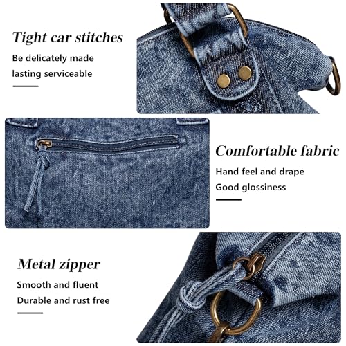 Image of Designer Denim Handbags for Women Hobo Tote Bag Crossbody Denim Purses Blue Jean Shoulder Bag