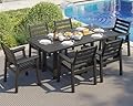 AMERLIFE 7-Piece HDPE Outdoor Dining Table Set with 6 Chairs, 71" L Patio Dining Furniture Set with Umbrella Hole, Modern Dinner Table & Chairs Set for Garden, Backyard, Poolside, Black