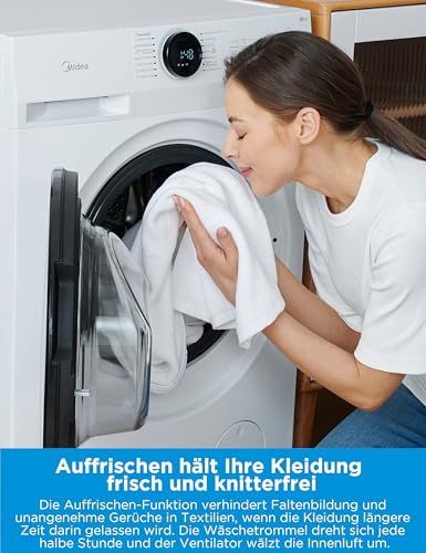 Midea MF200D86WB-14EAS Waschtrokner, 8/6kg Waschen/Trocknen, Inverter Mortor, 60 Min. Waschen und Trocknen, Steam Care, Turbo Wash, 48 cm tief, APP-Steuerung, AquaStop – Bild 6