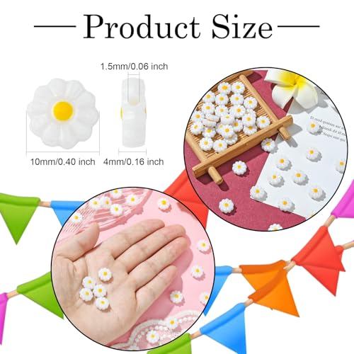 UR URLIFEHALL 40 Pcs Daisy Resin Beads Opaque White Flower Beads Plastic Floral Shaped Beads for Crafting DIY Jewellery Keychains Phone Straps - Image 2