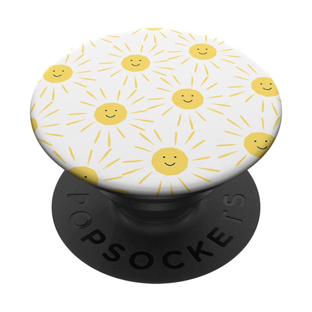 Smiling Sun Pattern Cute Happy Sunny Face Nature Cartoon PopSockets Adhesive PopGrip