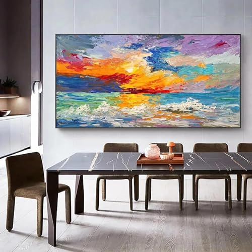 Tableau moderne bleu ciel pour salon contemporain avec cadre noir 40x65