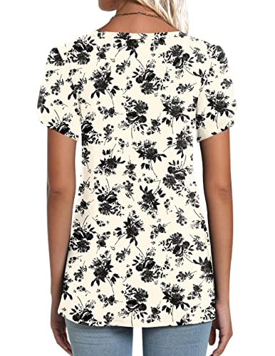 Anymeet Women's Summer Tunic Tops Casual Petal Short Sleeve Blouse Tee For Leggings Loose Beach Tshirts Plus Size Black Rose 2X-Large #TOP2