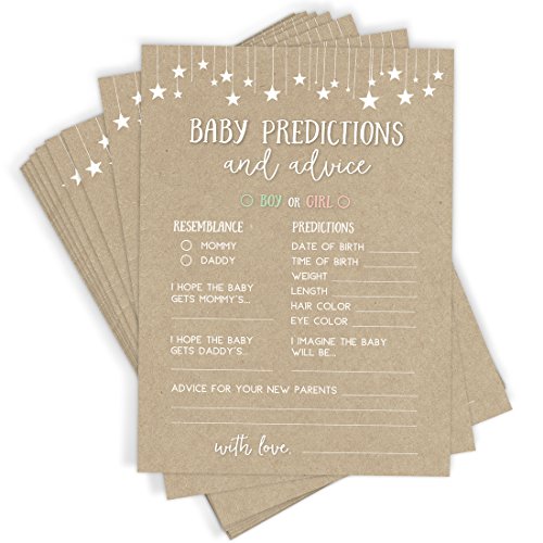 Printed Party Baby Predictions and Advice, Set of 50 Cards, Kraft Baby Shower Game and Activity, Fun, Unique, and Easy to Play