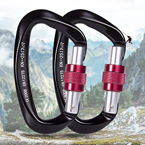 Idefair Verriegelbarer Karabiner-Clip, 2 Stück, 26 kN Schwerlast-Karabinerhaken mit Schraubverschluss für Outdoor-Klettern, Camping, Hängematten, Hundeleine, Schaukeln, Angeln, Wasserflasche Cover