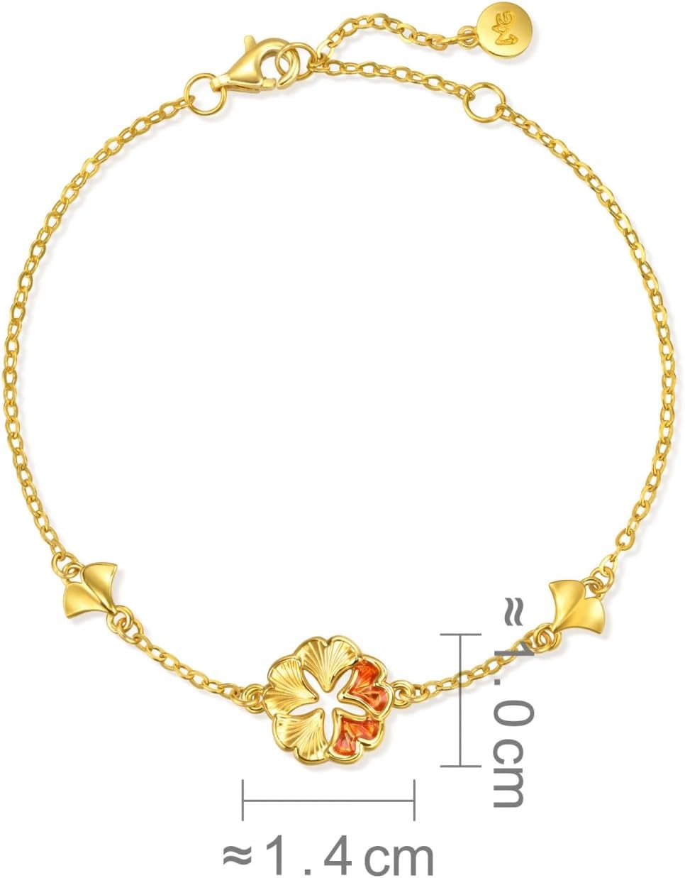 CHOW SANG SANG 999 24K Gold MINTYGREEN Dainty Ginkgo Leaf Lucky Bracelet for Women 18cm 95571B