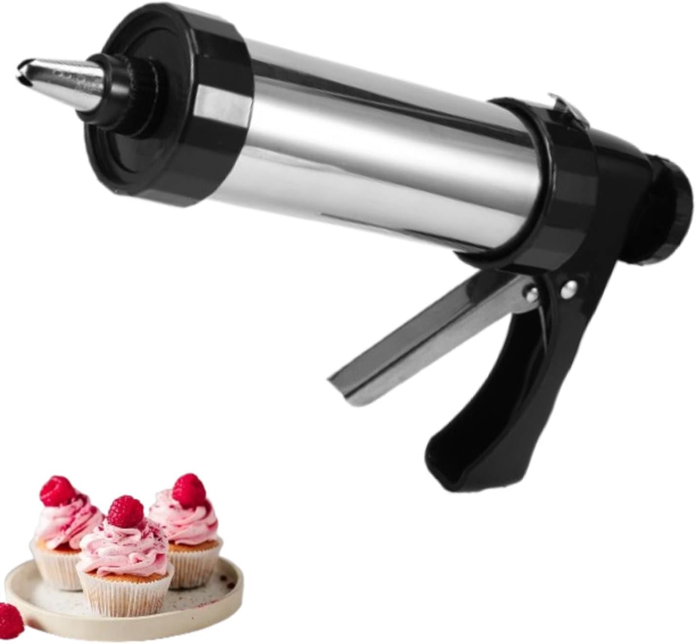 Cookie Press Gun Set, Spritz Cookie Press for Baking Stainless Steel Icing Decoration Press Gun Kit Biscuit Press Gun with 13 Discs 7 Icing Tips for Home DIY Biscuit Maker and Decoration, Black