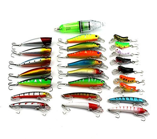 LENPABY25pcs vairon Popper pêche Lampe ciciada Mixte pêche leurres kit wobbler brochet Carpe Truite Perche marigane Poisson-Chat pêche appâts fixés plaqués