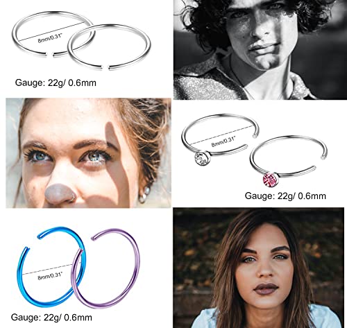 EIELO 240 Pcs Nose Ring Studs Set for Women Men Surgical Stainless Steel Nose Hoop CZ Bone Nose Studs Ring Nose Piercing Jewelry 20G 22G 1.5mm 2mm 2.5mm3