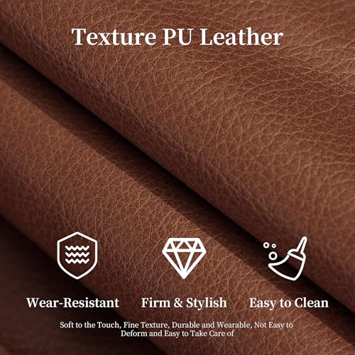 Image of Faux Leather Sofa, Mid Century Modern Deep Loveseats, Comfy Cloud Couch, Tufted Pillow Top Arm Furniture for Living Room, Apartment, Cognac Brown